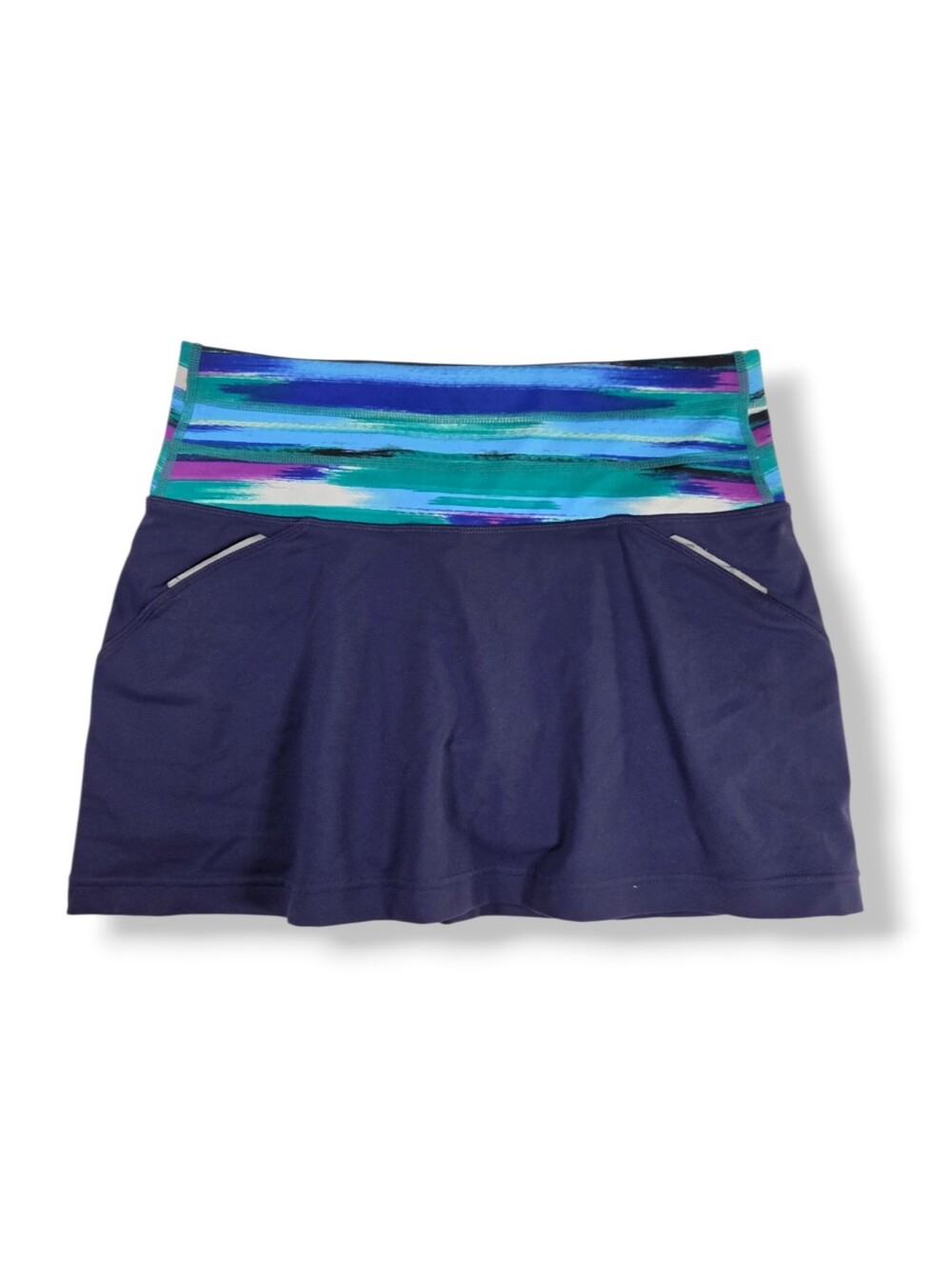 ATHLETA Skirt Mini Relay Skort Grenadine Airbrush Relay Lines Mid Rise XS